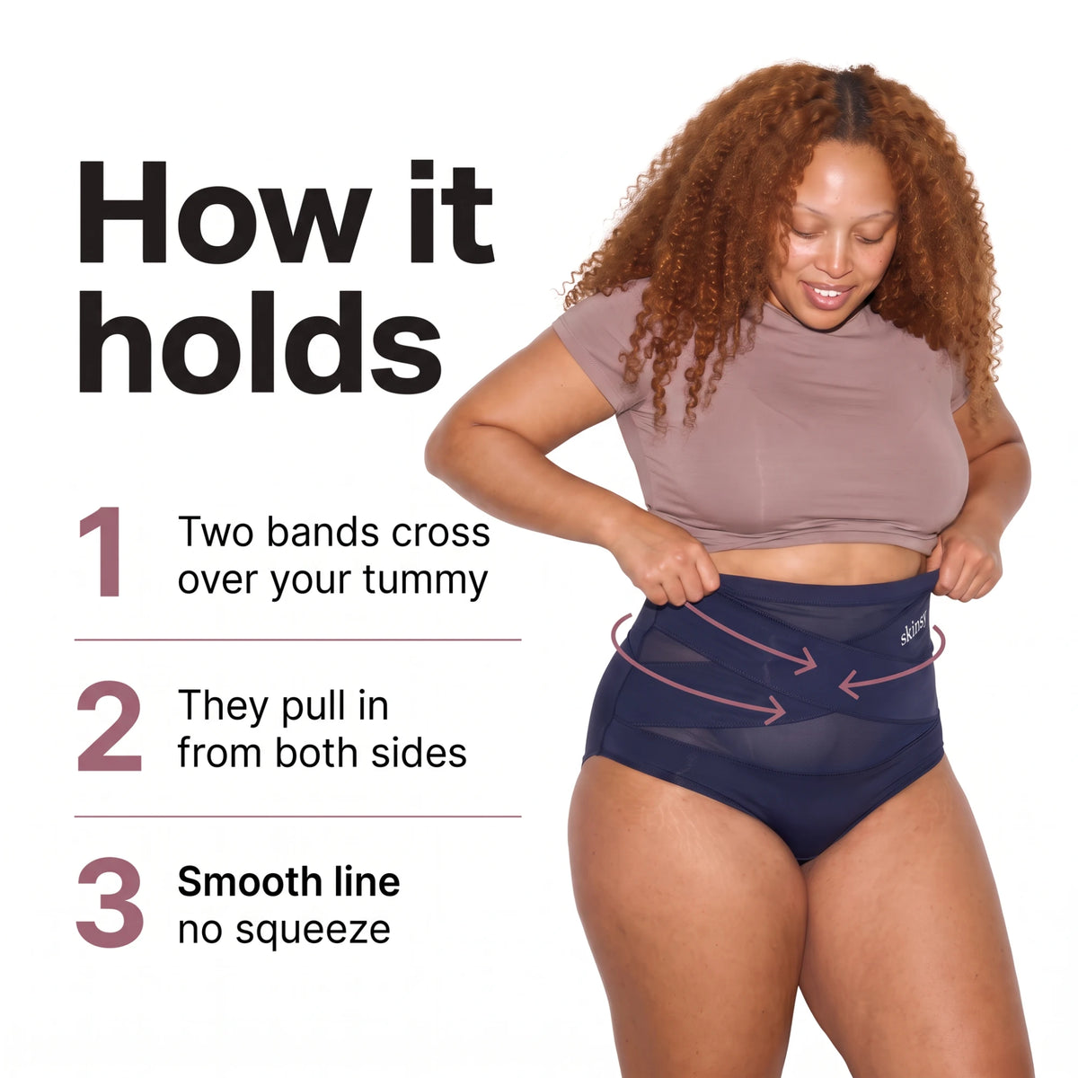 How it holds: two bands cross and pull in