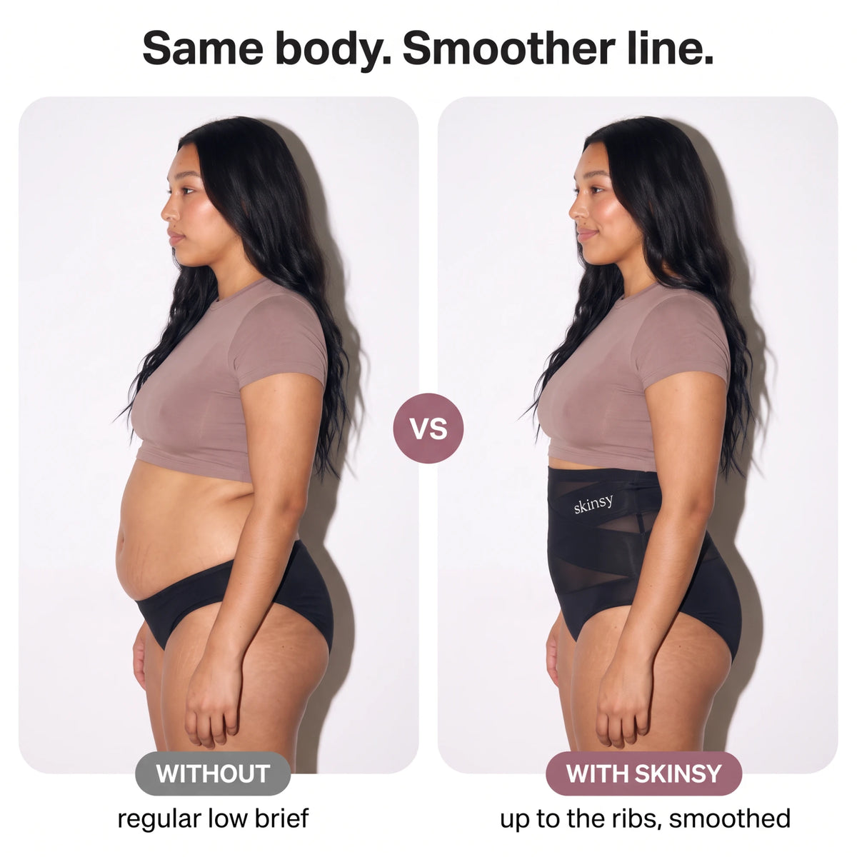 Same body, smoother line: regular brief vs Skinsy
