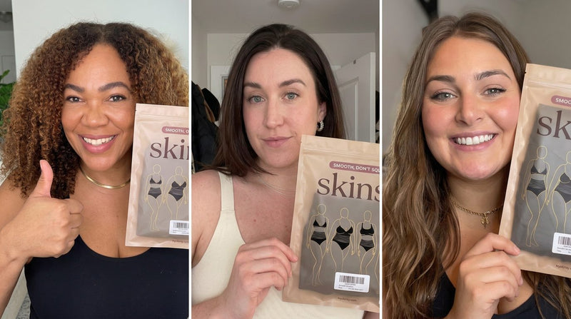 Three moms holding their Skinsy 360 Sculpt Brief packs
